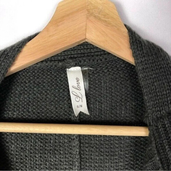 Boutique L Love Dark Gray Drape Front Knit Cardigan Sweater S/M - Picture 4 of 4